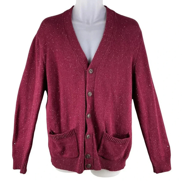 VTG Y2K 90s Gap Mens L Burgundy Cardigan Sweater Pockets Wool Blend Grandpacore - Picture 1 of 16